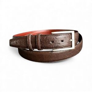 Torino Elite Ostrich Leather Belt Mens 54 Exotic Chocolate Brown Dress Belt